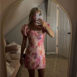 Lulu's Pink and Orange Sheath Mini Dress Square Neck Sleeveless